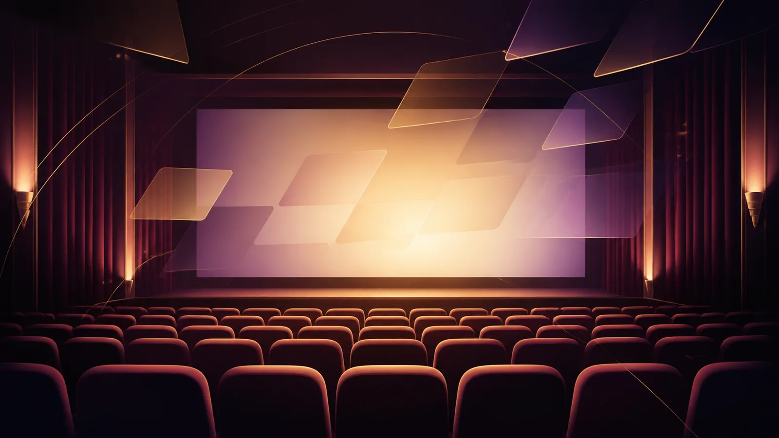 Abstracte bioscoopagenda met lichtstralen en filmkaartjes