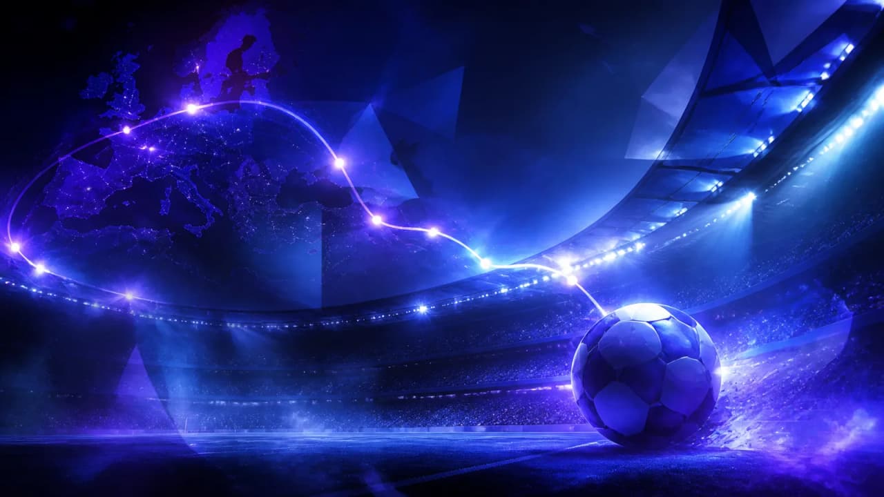 Abstract Europees voetbalstadion voor de UEFA kalender van augustus 2026