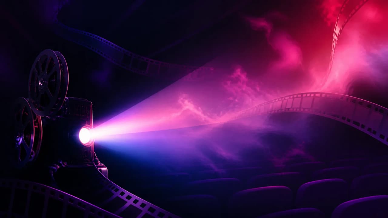 Abstracte bioscoopverlichting voor nieuwe films in augustus 2026